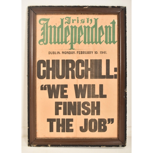 56 - A 20th century 1940s Second World War Irish Independent newspaper poster dated Dublin, Monday, Febru... 