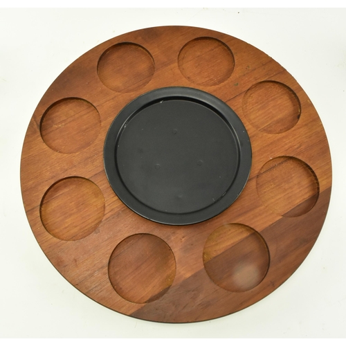 69 - A vintage Danish inspired 20th century circa 1970s teak & glass Lazy Susan serving appetizer tray in... 