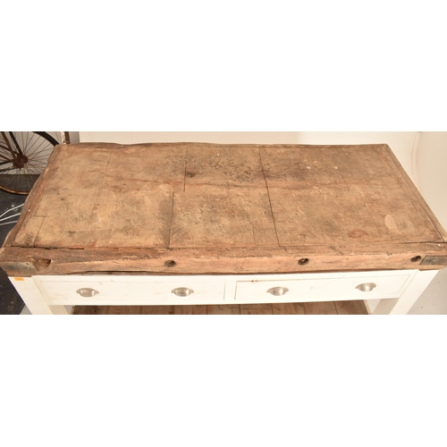 80 - A large 20th century French kitchen island / butchers block on stand. Weathered top with iron boundi... 