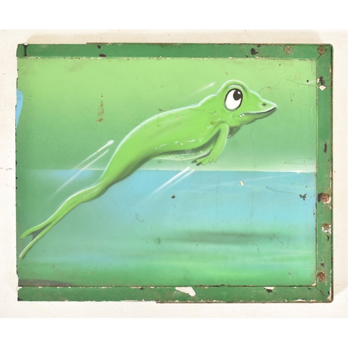 97 - Three vintage late 20th century 1980s Splat frog funfair / fairground amusement park panels. Two of ... 