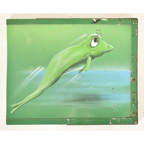97 - Three vintage late 20th century 1980s Splat frog funfair / fairground amusement park panels. Two of ... 
