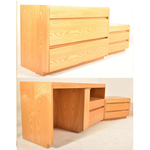 132 - British Design - A four pieces contemporary blonde elm wood bedroom suite. The suite comprising of a... 