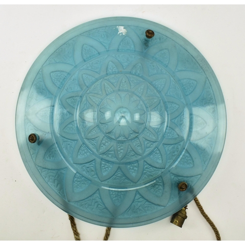 33 - Two early 20th century French Art Deco pendant glass ceiling light shades. Each frosted glass shade ... 