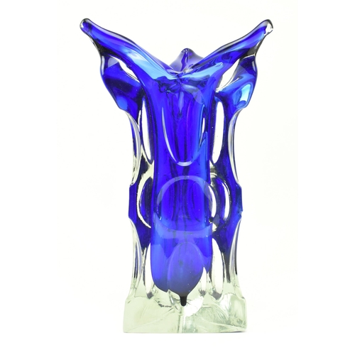 85 - Karlovarske Sklo (Moser), Czech - A vintage mid 20th century circa 1960s clear & blue hand blown gla... 