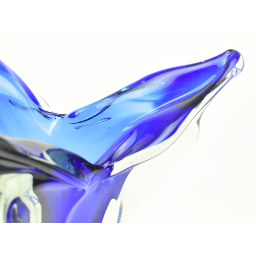 85 - Karlovarske Sklo (Moser), Czech - A vintage mid 20th century circa 1960s clear & blue hand blown gla... 