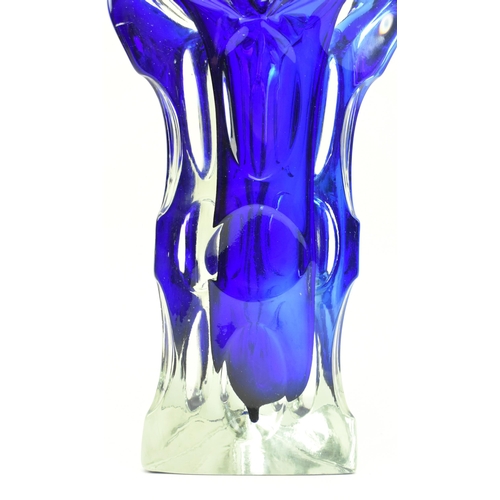 85 - Karlovarske Sklo (Moser), Czech - A vintage mid 20th century circa 1960s clear & blue hand blown gla... 