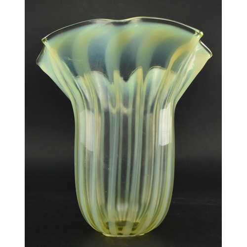 61 - In the manner of WAS Benson - An Art Nouveau early 20th century vaseline glass light shade. The shad... 
