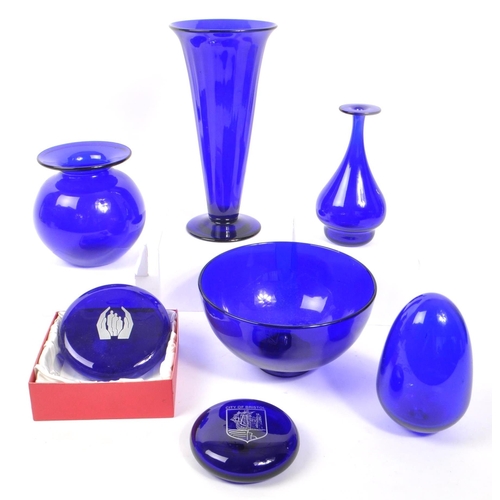 118 - Bristol Blue Glass - A collection of 20th Century Bristol Blue Glass items comprising of a tall 'tru... 