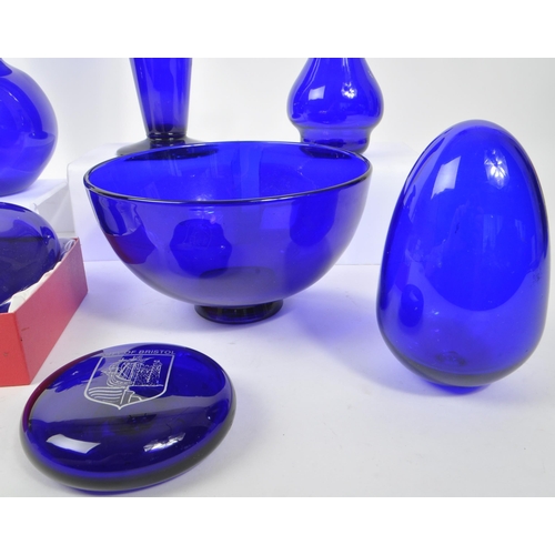 118 - Bristol Blue Glass - A collection of 20th Century Bristol Blue Glass items comprising of a tall 'tru... 