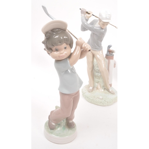 195 - Lladro - A collection of four 20th Century porcelain china Lladro figurines comprising of three golf... 