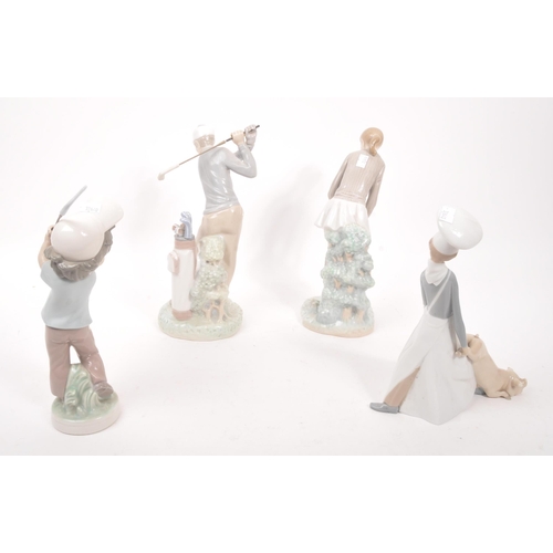 195 - Lladro - A collection of four 20th Century porcelain china Lladro figurines comprising of three golf... 