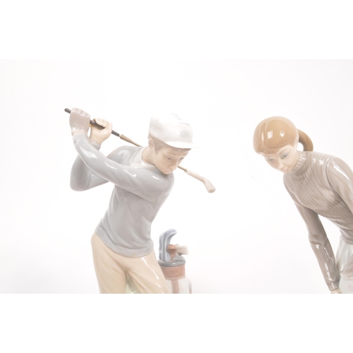 195 - Lladro - A collection of four 20th Century porcelain china Lladro figurines comprising of three golf... 