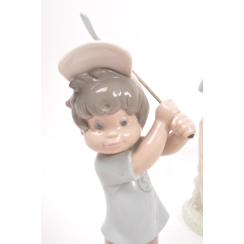 195 - Lladro - A collection of four 20th Century porcelain china Lladro figurines comprising of three golf... 