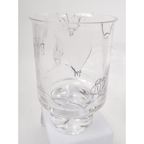 197 - A collection of 20th Century glass items with added hand engravings to include bonbon dish with grap... 