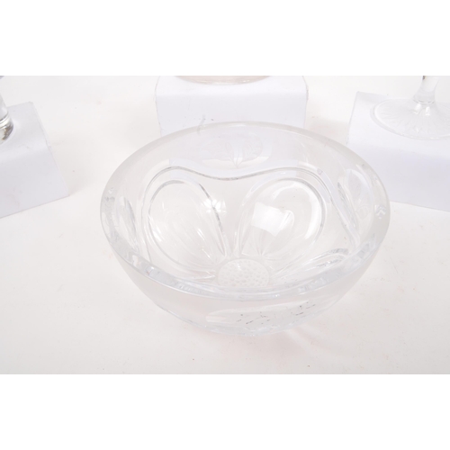 197 - A collection of 20th Century glass items with added hand engravings to include bonbon dish with grap... 