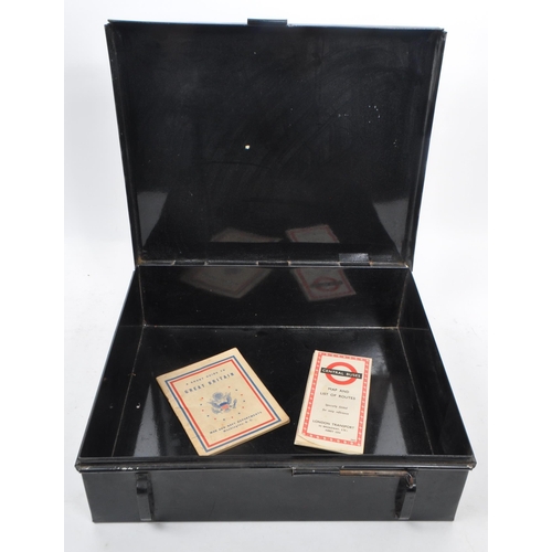 203 - A. R. P. First Aid Point - First aid case. Vintage 20th century black metal first aid box. Hinged li... 
