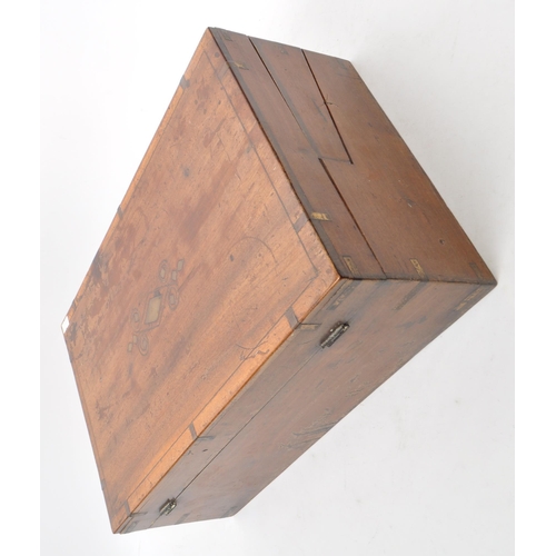 208 - A Victorian 19th Century walnut writing slope box having brass inlaid decoration to top with interio... 