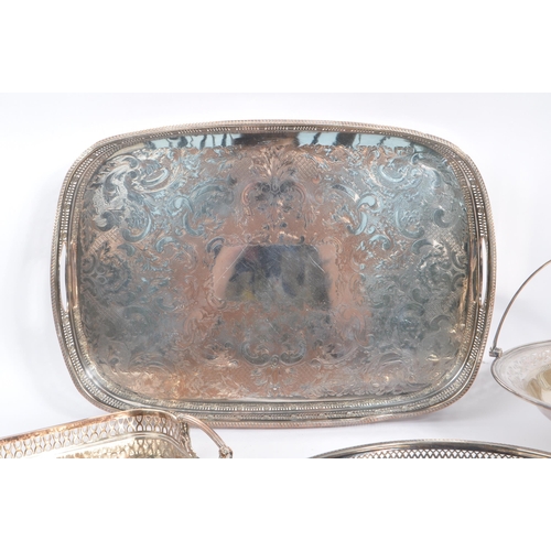 221 - A collection of vintage 20th century Silver plate serving tray. To include a Mappin & Webb bon bon d... 