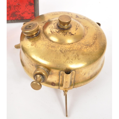 222 - Primus - An early 20th Century brass Primus Sweden No 210 portable camping stove in original tin mea... 