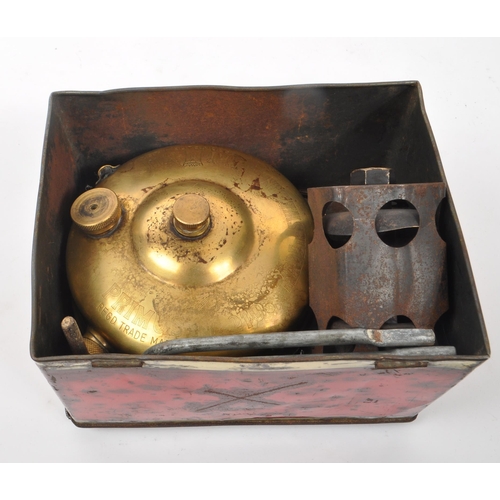 222 - Primus - An early 20th Century brass Primus Sweden No 210 portable camping stove in original tin mea... 