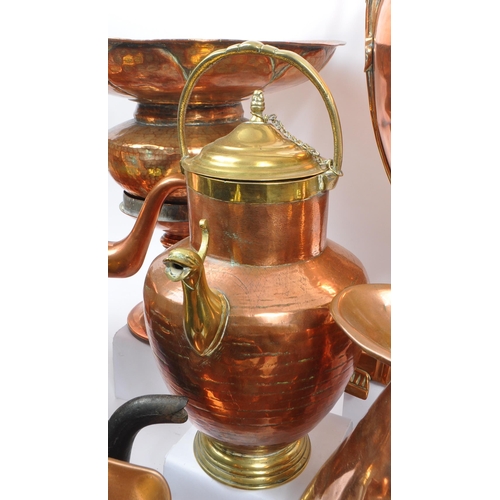 223 - A large collection of 19th century and later brass and copper ware. To include a large water urn, a ... 