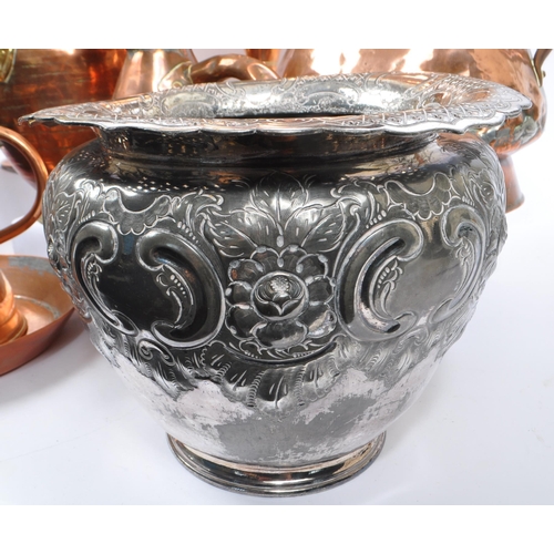 223 - A large collection of 19th century and later brass and copper ware. To include a large water urn, a ... 