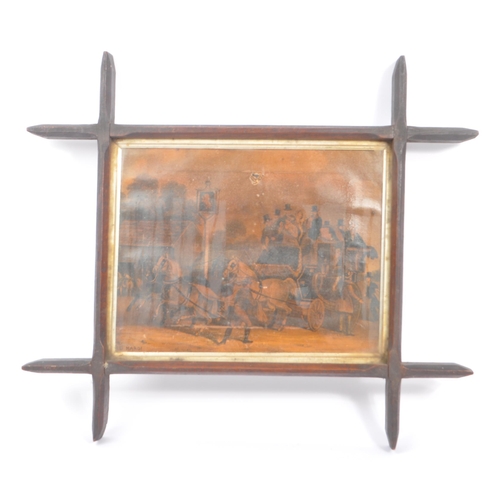 236 - An early 20th Century print depicting a carriage scene with horses and people standing and sitting o... 