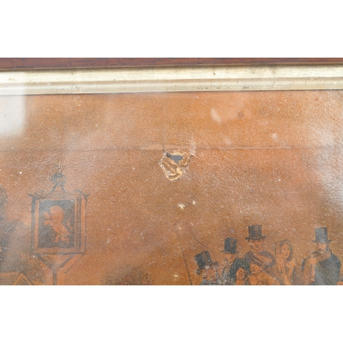 236 - An early 20th Century print depicting a carriage scene with horses and people standing and sitting o... 