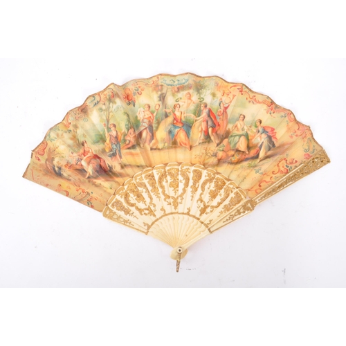 242 - A 19th century French Rococo style bone handled folding hand fan. The fan featuring gilt painted det... 