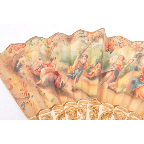242 - A 19th century French Rococo style bone handled folding hand fan. The fan featuring gilt painted det... 