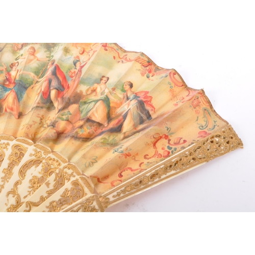 242 - A 19th century French Rococo style bone handled folding hand fan. The fan featuring gilt painted det... 