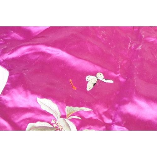 256 - Mid Century Chinese silk clothing items having intricate foliate embroidery of peonies and butterfli... 