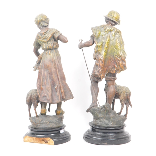 258 - Two 19th century Victorian bronze spelter young Shepherd and Shepherdess statues / figures. Both in ... 