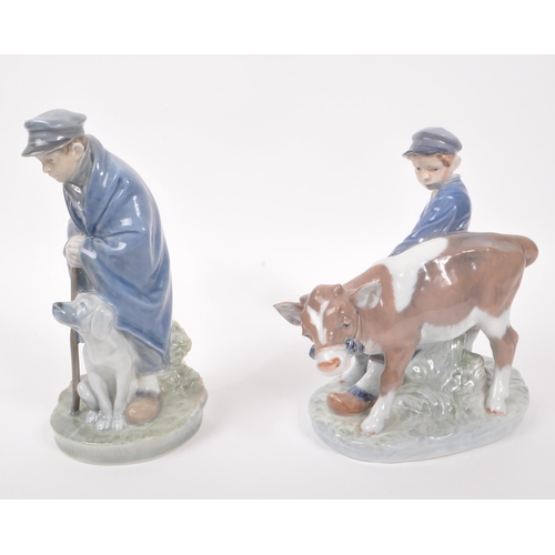 26 - Royal Copenhagen - Vintage 20th century Danish Porcelain china figures. boy shepherd with dog and an... 