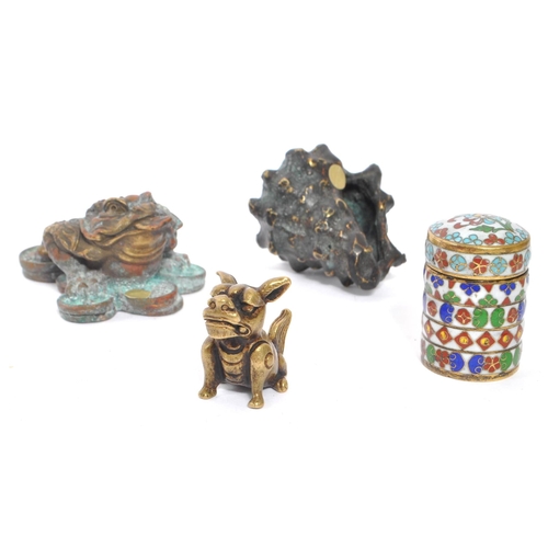 280 - A collection of 20th century Chinese bronze and brass curios. The collection to include a small cloi... 