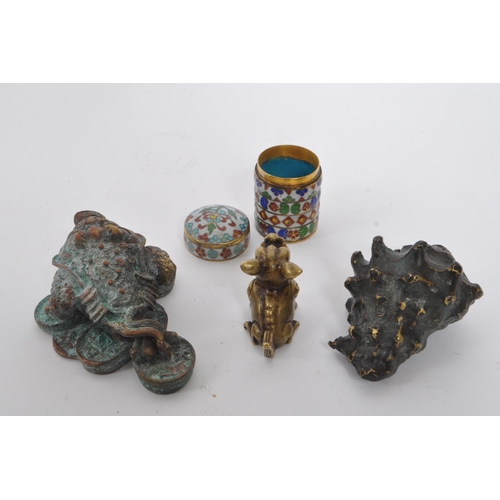 280 - A collection of 20th century Chinese bronze and brass curios. The collection to include a small cloi... 