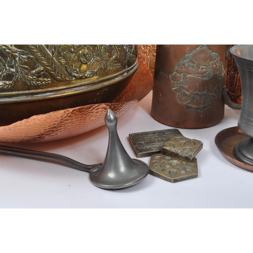 287 - A collection of 20th Century copper items / curios. The collection to include two small stove burner... 