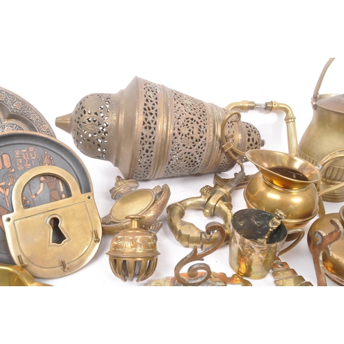 292 - A collection of 19th Century and later brass and copper items / curios. To include Moroccan style ha... 