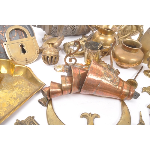 292 - A collection of 19th Century and later brass and copper items / curios. To include Moroccan style ha... 