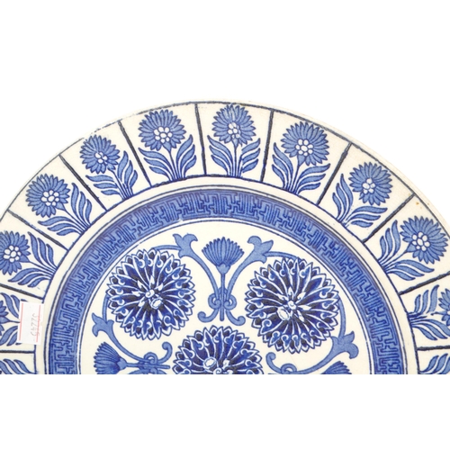 36 - 19th century Wedgwood Marigold blue and white plates. With repeating floral and folate pattern, and ... 