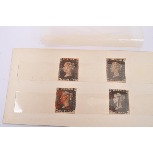 448 - United Kingdom - Victorian 19th century 1840 collection of four penny black postage stamps. Plate 1A... 