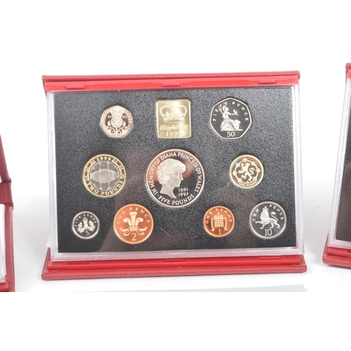 462 - Royal Mint - A collection of the three UK Royal Mint deluxe proof set coins comprising of: 1999 'Las... 