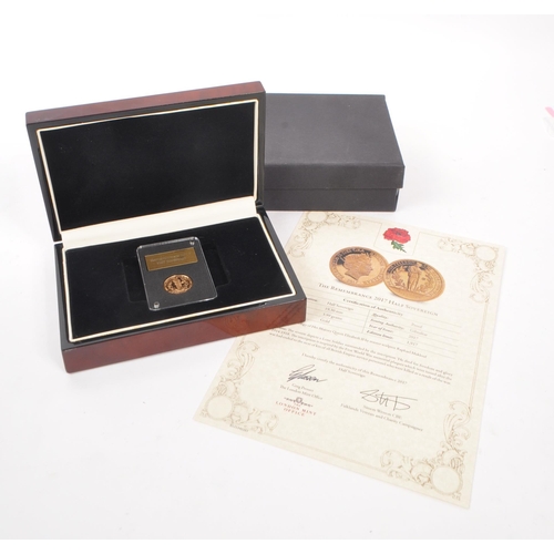 480 - A 2017 Gibraltar issued Gold Remembrance Half Sovereign coin. The coin in slab. With original packag... 