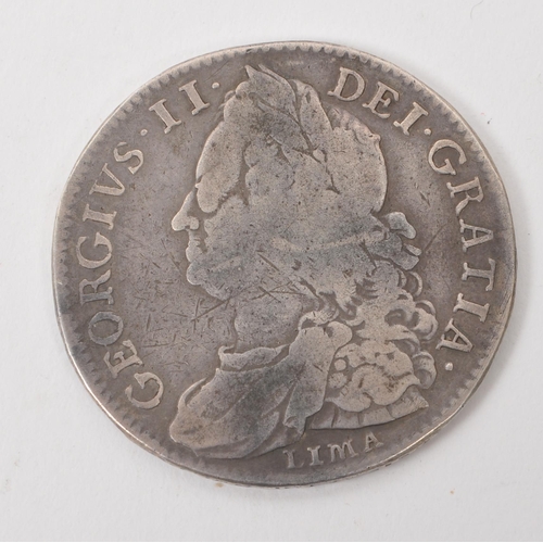 487 - A George II 1746 Lima silver half crown coin. The coin featuring bust of George II to obverse with L... 