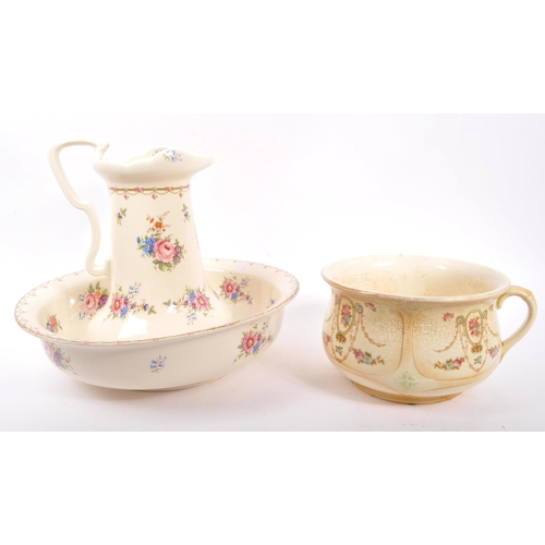 49 - S. F. & Co. - An early 20th century S. F. & Co. Crown Devon chamber pot, alongside Ironstone washing... 