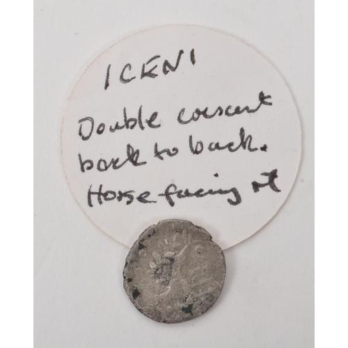 490 - An Iron Age circa AD 10-45 British Iceni tribe silver coin. The coin featuring horse to obverse, wit... 