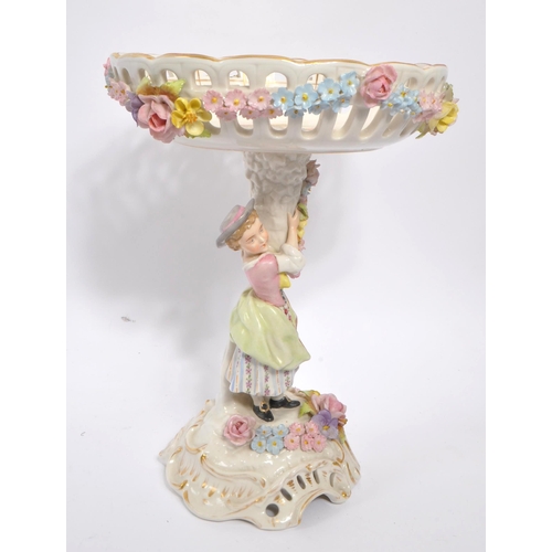 51 - Plaue Schierholz - An early 20th Century German porcelain compote / centrepiece having round basket ... 