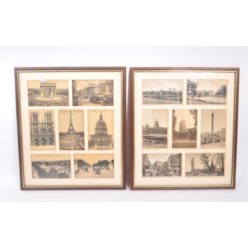 531 - A collection of frame and glazed early 20th century monochrome London & Paris landmark postcards. In... 