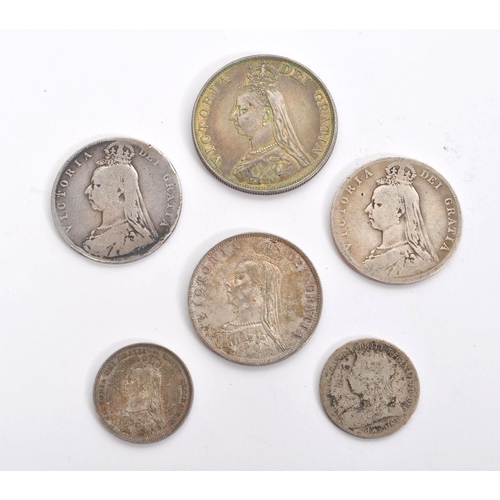 543 - A collection of 19th century Victorian 925 silver coins to include a 1887 Jubilee double florin, thr... 