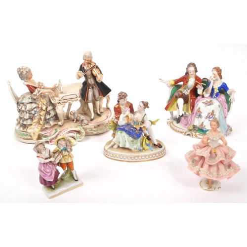 58 - A collection of 20th Century continental possibly German china porcelain figurines to include a larg... 